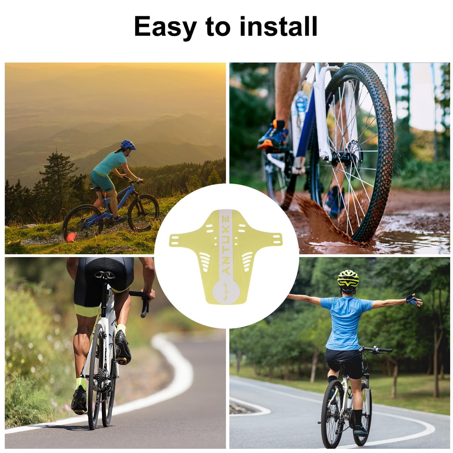 HARFINGTON 2pcs Mountain Bike Mud Guard Front/Rear Mud Guards with Cable Tie Lightweight Fits for MTB Road Bike, Yellow