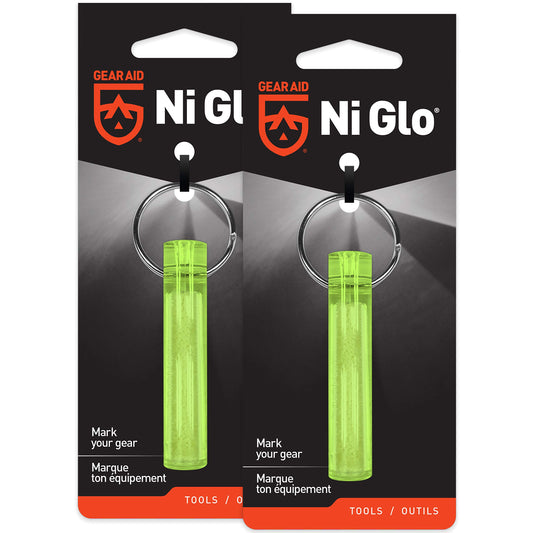 GEAR AID Ni Glo, 2” Glowing Keychain for Camping, Scuba and Night Fishing, Yellow, 2-pk