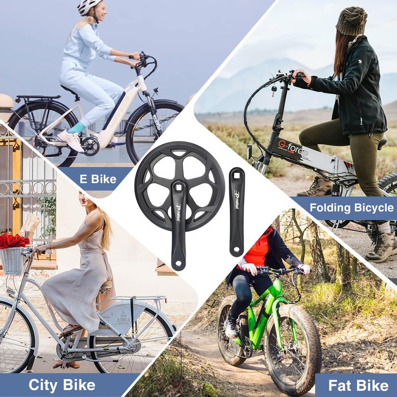 Prowheel E Bike/ Bike Crankset 1 Piece/Single 48T/52T Steel Chainring with Double Chain Cover 170mm Aluminium Alloy Arm for Single Speed and 6/7/8 Speeds Electric Bike,Bicycles, Folding Bicycle