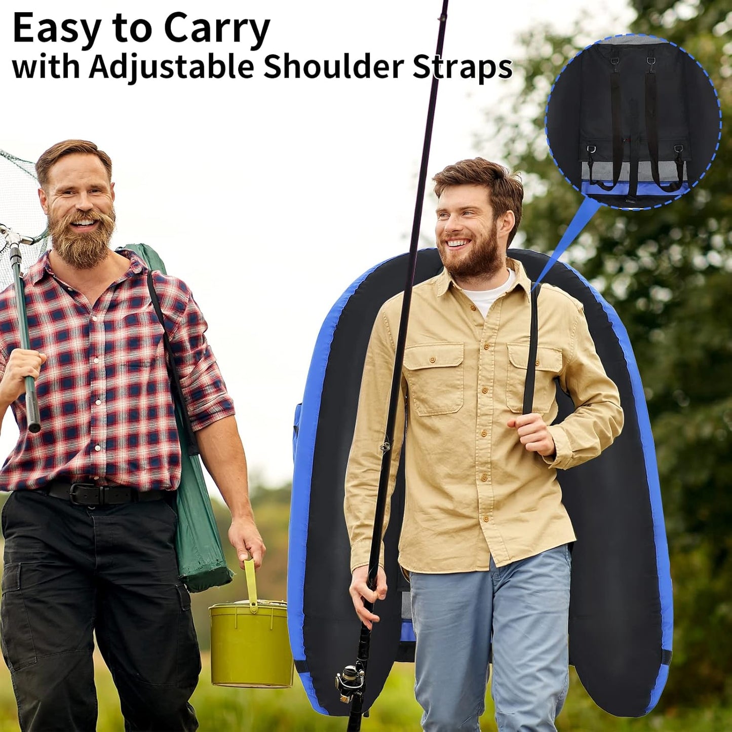 Fishing Float Tube - Adjustable Backpack Straps, Storage Pockets & Fish Ruler | 350LBS Capacity, Includes Pump & Oar