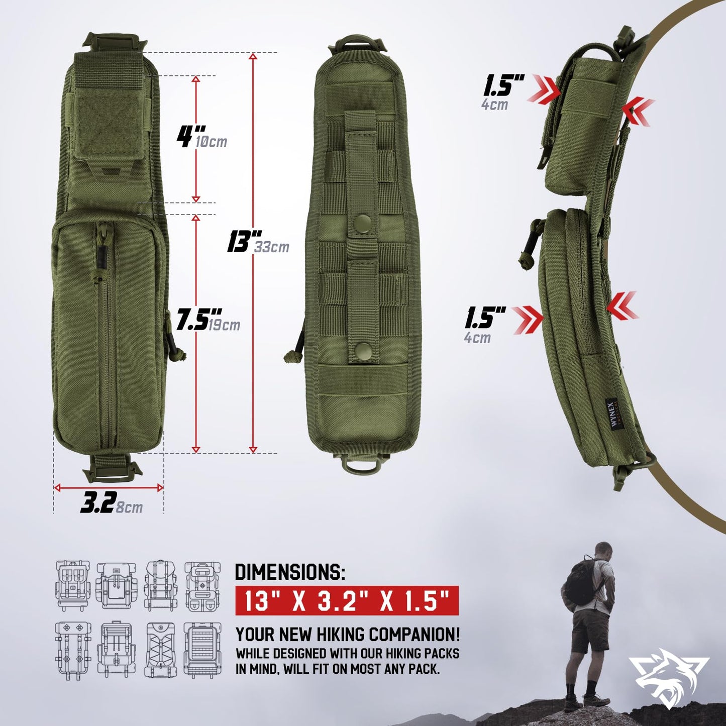 WYNEX Molle Accessories Pouch of Double Zipper Pocket Version, Backpack Strap Pouch Shoulder Strap Molle Attachment Tactical Accessories Bag Shoulder Starps Zipper Pocket Additional Phone Holder