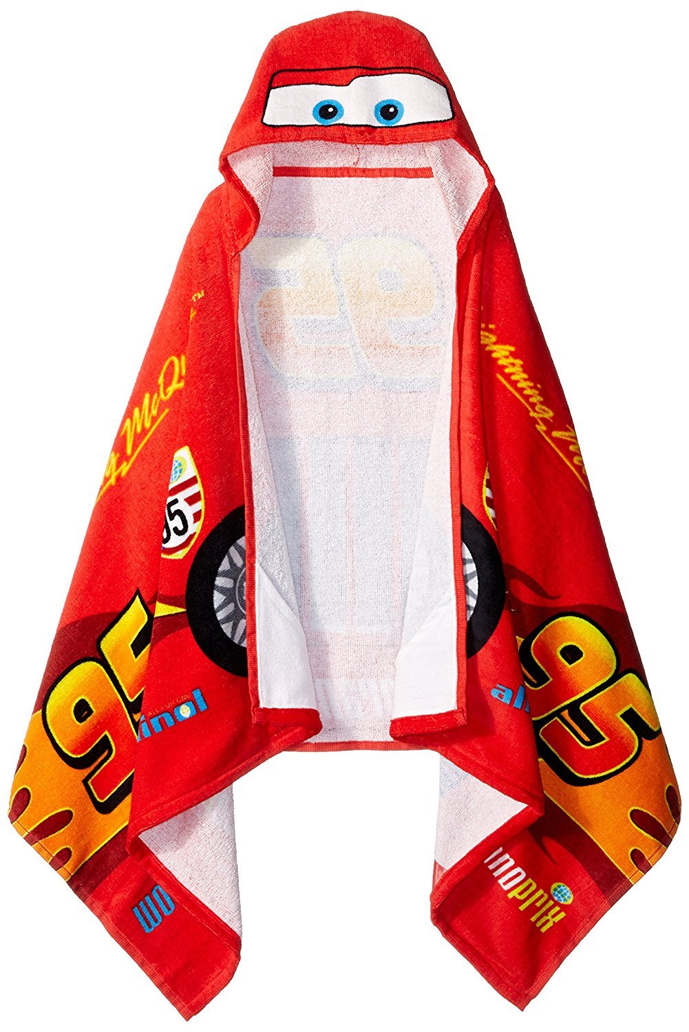 Jay Franco Kids Hooded Towel – 22" x 51" Super Soft Bath Wrap with 3D Hood, Classic Characters, Beach, Pool & Travel, Official Licensed, Red - Cars