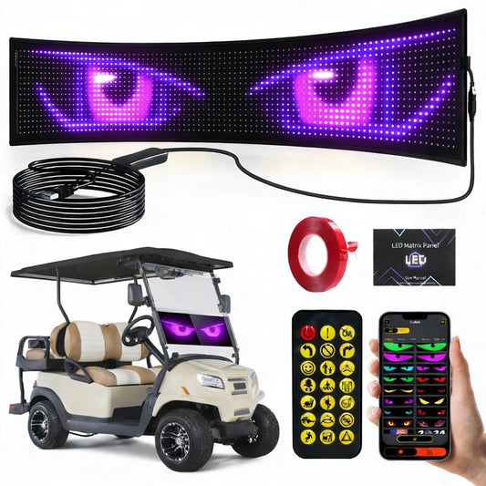 Golf Cart Multiple Devil Eyes Light Sign, 23.42"x4.72" Programmable LED Display for Windshield with App Control, DIY Pattern Trucks Suvs Flexible Screen LED Lights for Festivals Decoration
