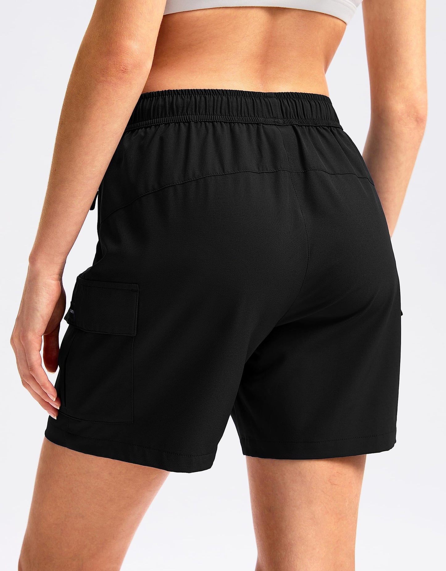 SANTINY Women's 5''/ 7''/9'' Hiking Cargo Shorts Quick Dry Lightweight Summer Shorts for Women Athletic Golf Zipper Pockets(Black_XS)
