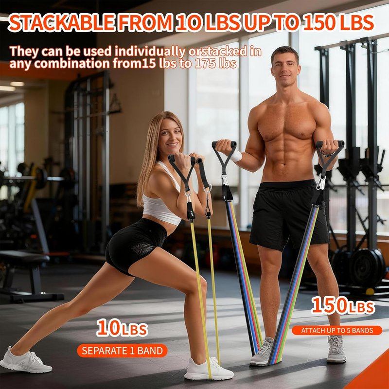 Resistance Bands Set - Versatile Exercise Bands with Handles for Home Gym Workouts | Strength Training Equipment for Men & Women