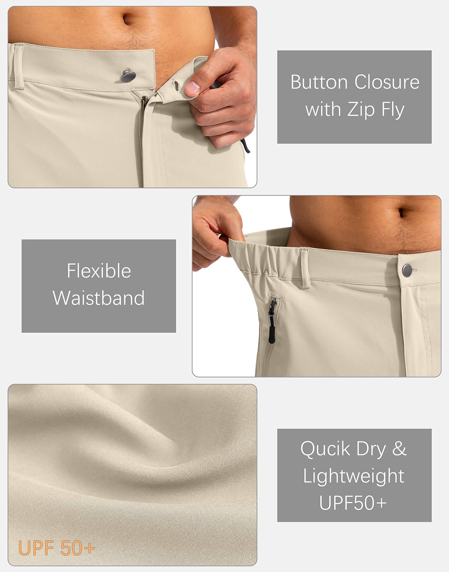 Pudolla Men's Hiking Cargo Shorts 9" Lightweight Outdoor Work Shorts for Men Travel Golf Camping Casual with 5 Zipper Pockets(Khaki XX-Large)