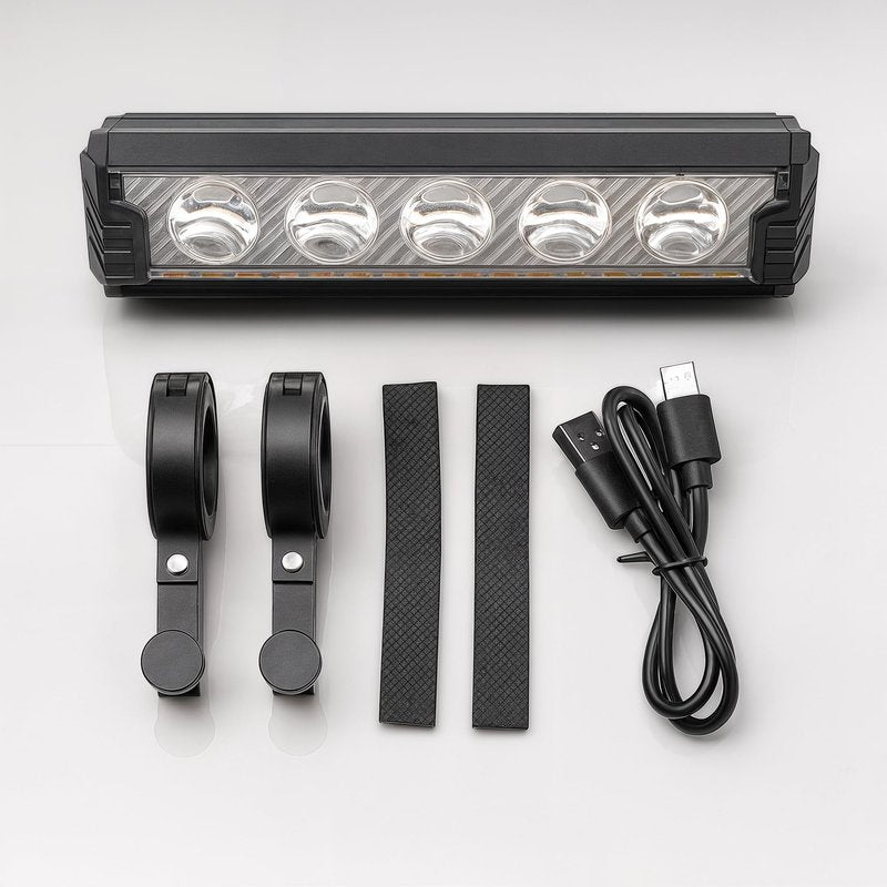 Energlow 2500 Lumens Bike Light | USB-C Rechargeable 5-LED Bicycle Headlight | IPX4 Waterproof, 5 Modes with White & Yellow Dual Beam | Long Runtime Front Cycling Light for Road, MTB, Commuter Safety