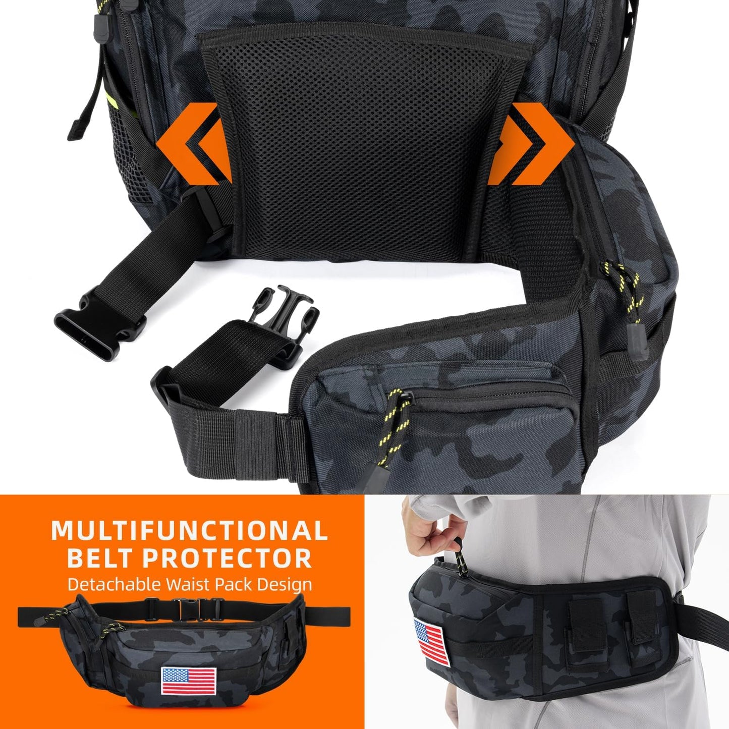 Ghosthorn Fishing Tackle Backpack - 43L Waterproof Gear Bag with 4 Tackle Boxes & Rod Holder | Detachable Waist Bag