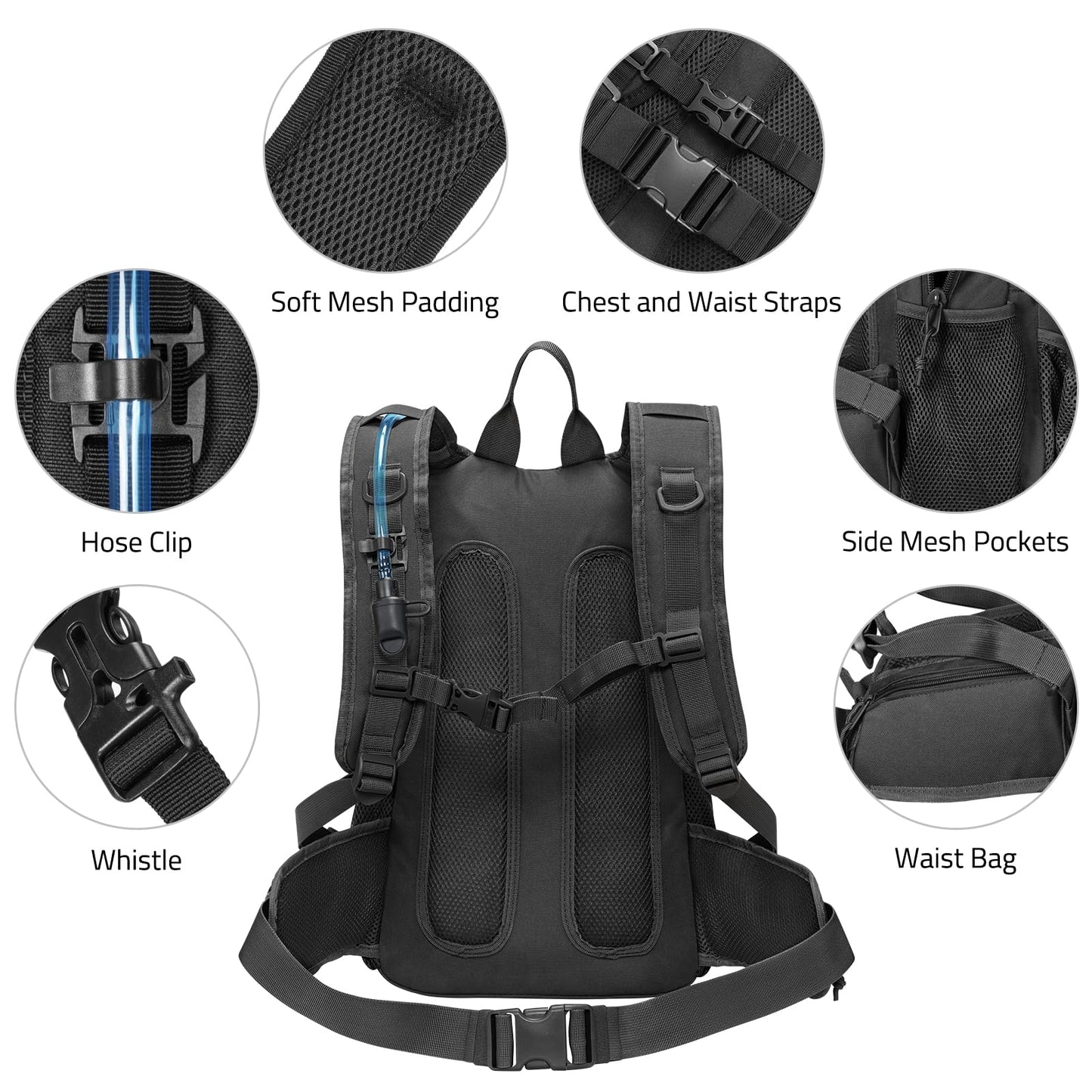 CVLIFE Tactical Hydration Backpack 3L, Lightweight Water Bag Hydration Pack, Hiking Backpack with Water Bladder for Men Women, Heavy Duty Molle Water Backpack for Cycling, Running, Hunting Black