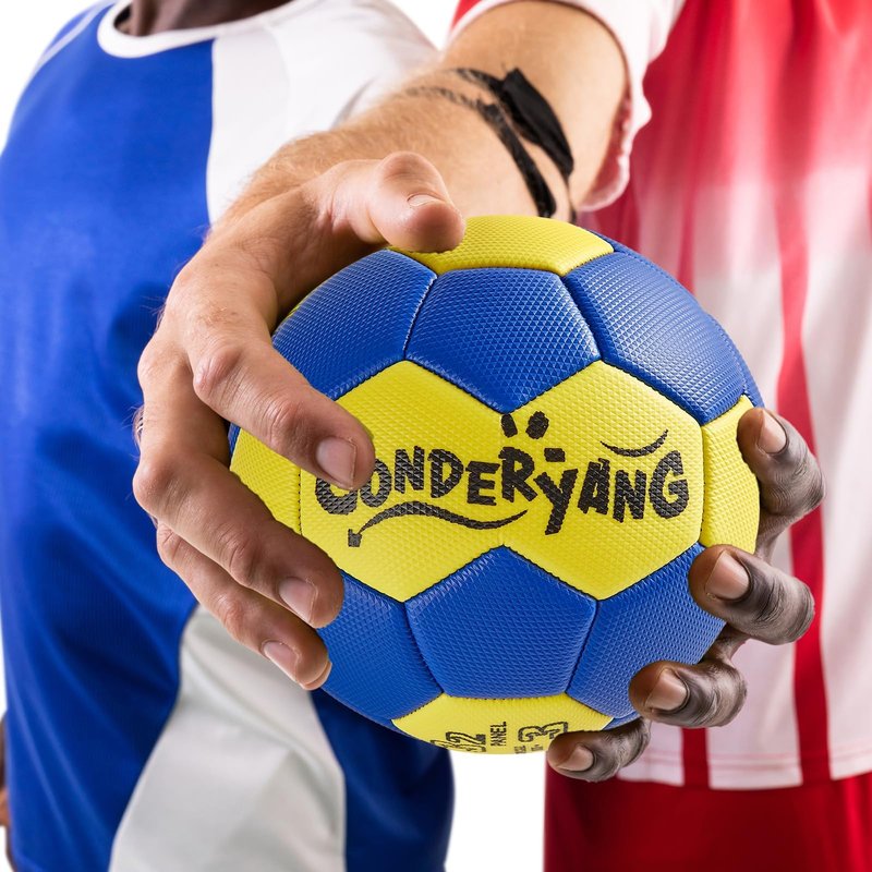 Conderyang Handball Ball with Pump Needle Size 3 PU Handballs Blue and Yellow Hand Ball Balls Single Handball Attractive and Durable Design for Youth League Game Training Practice 7.1 Inches/18cm