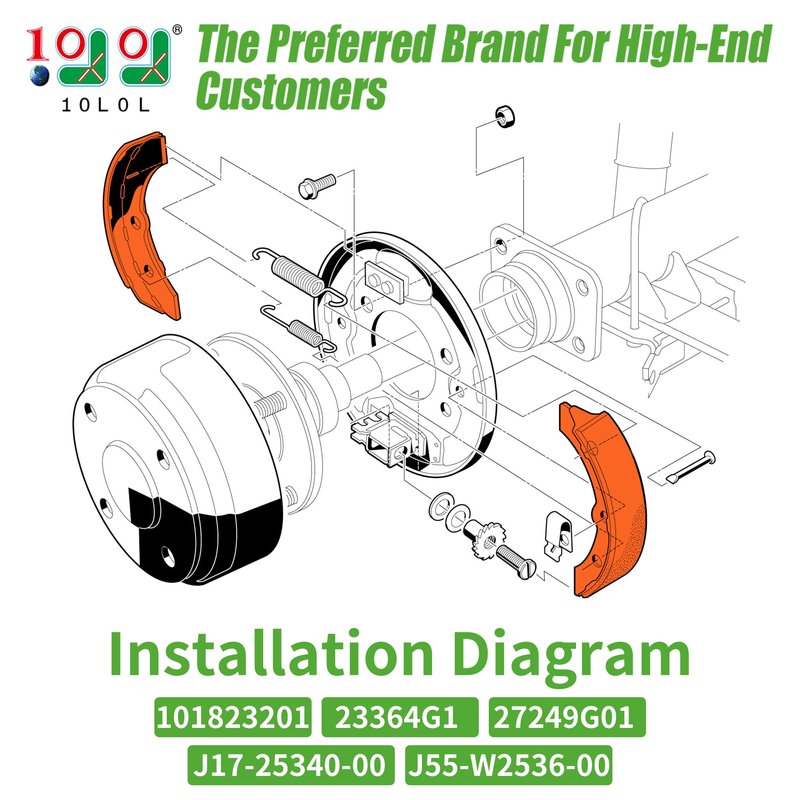 10L0L Golf Cart Brake Shoes for Club Car DS 1995-up, Precedent 2004-up, Yamaha G1 G2 G8 G9, EZGO 1986.5-1996, OEM 1018232-01 23364G1 J17-25340-00, Set of 4 (2 Long, 2 Short)