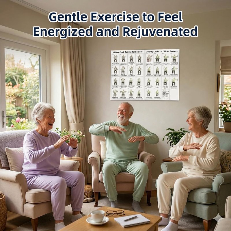 Tai Chi Chair Workout Chart for Seniors - 30-Day Printable Exercise Guide | Easy Step-by-Step Routine (2PCS)