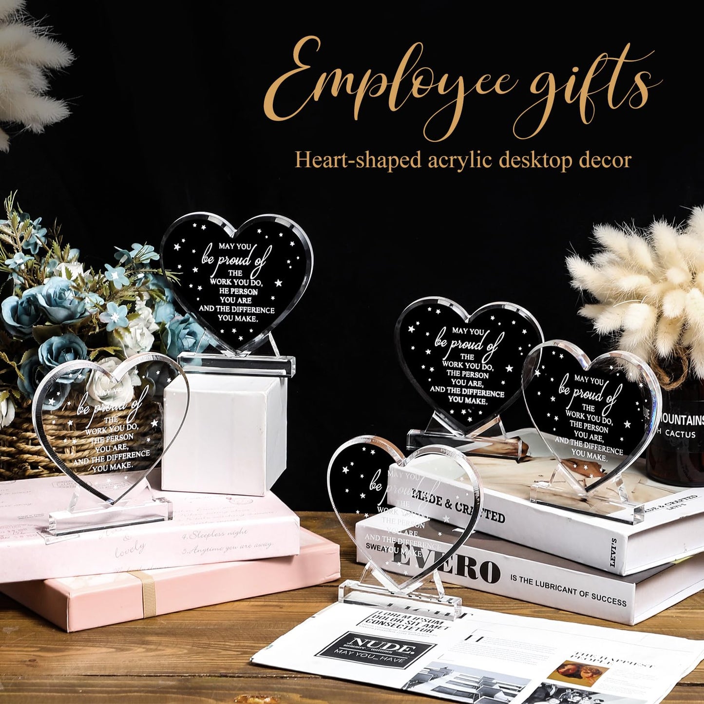 10 Pcs Employee Appreciation Awards for Coworker Acrylic Thank You Trophy May You Be Proud of The Work You Do Sign Prizes for Adults Retirement Goodbye Farewell Gift for Women Men (Heart)