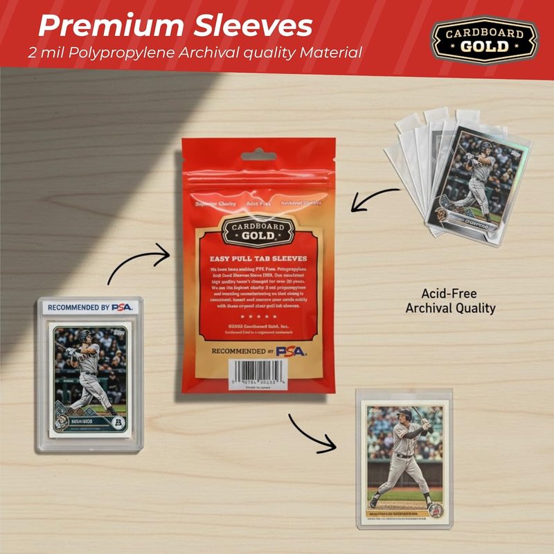 Gold 2-Mil Tabbed Cardboard Sleeves for Semi-Rigid Card Holders | Archival Safe Pull Tab Design - 1000 Count
