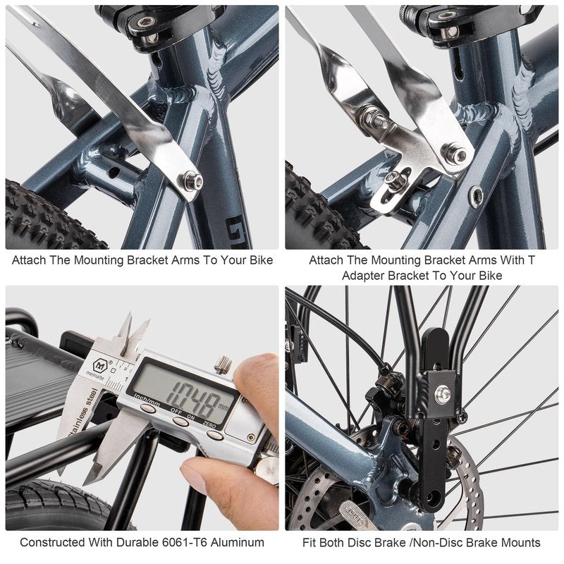 Rear Bike Rack - Bike Cargo Rack for Disc Brake/Non-Disc Brake Mount - Large Capacity Bicycle Pannier Rack, Height Adjustable for 26"-29" Frames (Width)