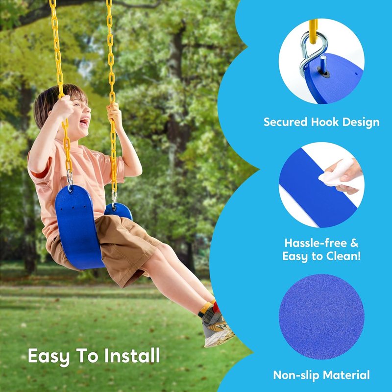 Outdoor Swing Set Replacement Kit - Heavy Duty Chains & 1 Seat for Kids | Blue