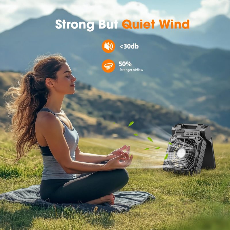 JINLICTE Solar Camping Fan with LED Lantern, 10400mAh 10W Solar Panel fan, Quiet Battery Operated Tent Fan for Picnic, Barbecue, Fishing, Travel