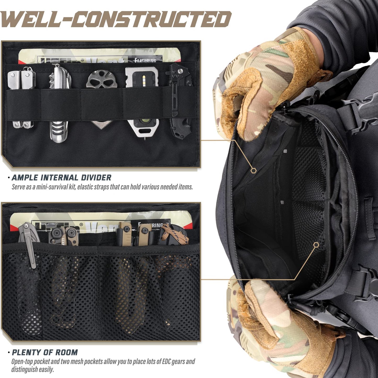 WYNEX Tactical Chest Rig Pack for Men, Running Chest Bag with Front Loop Airsoft Recon Chest Rigs for Hunting Outdoor EDC Combat Patch Included