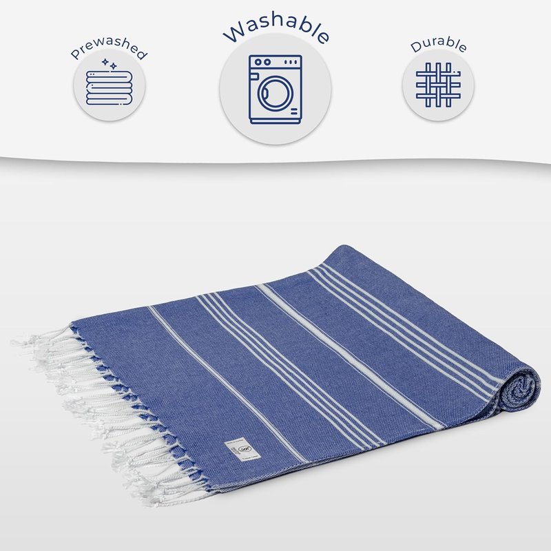 Ossano Turkish Beach Towel - Compact Extra Large Quick-Dry Towel | Versatile for Yoga, Travel & Bath - Sax Blue (39" x 71")