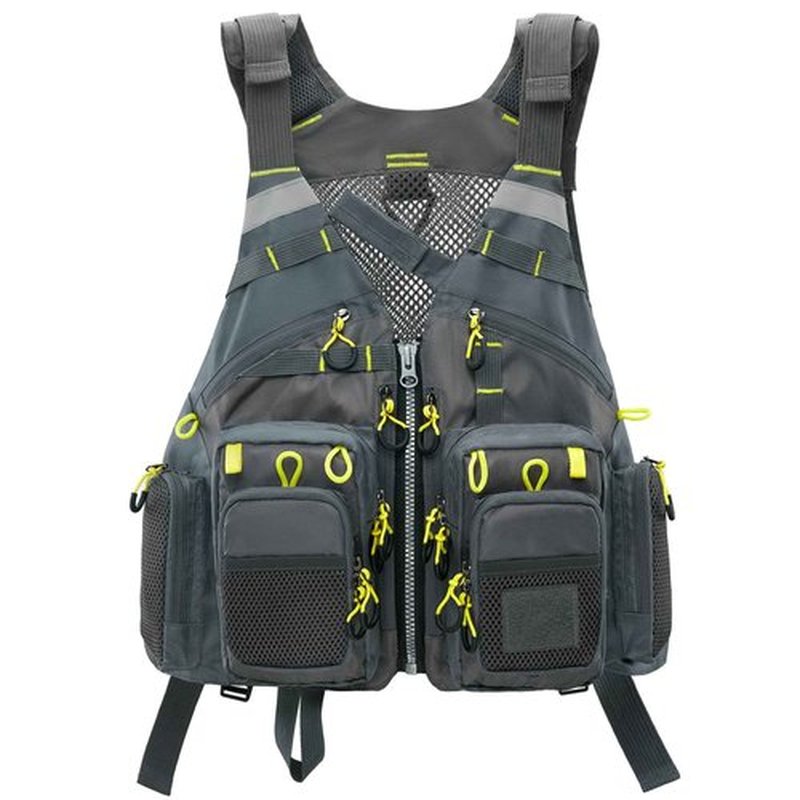 Gonex Fly Fishing Vest for Men Women, Comfortable Adjustable Fishing Vest with Multi-Pockets Reflective Stripes, Gray+Yellow
