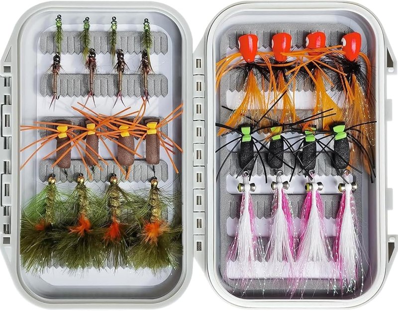 Bass Flies - 28-Piece Dry, Wet, Nymph & Streamer Fly Set with Waterproof Box | Ideal for Beginners in Rivers & Lakes