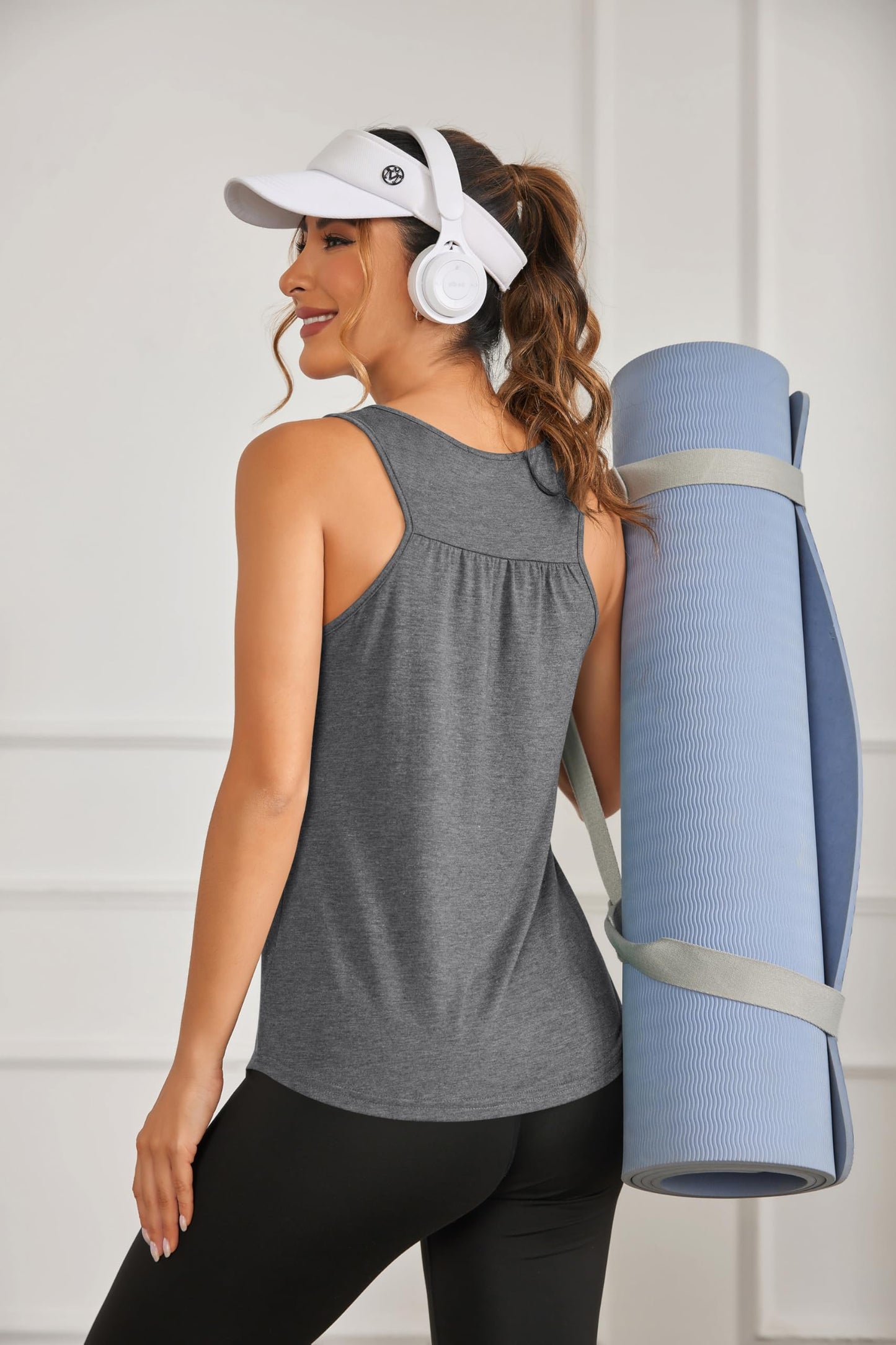 PINSPARK Workout Tops for Women Sleveless Exercise Tops Loose Fit Yoga Tank Top Quick Dry Racer Back Athletic Running Shirts,Fuchsia/Dark Grey 3XL