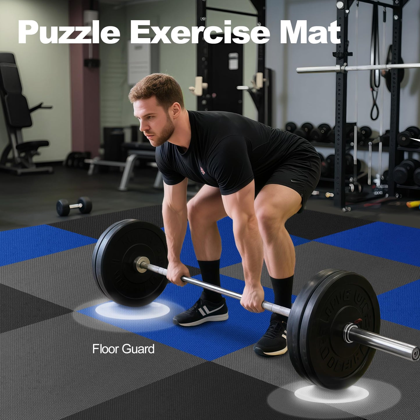 Elevon Puzzle Exercise Gym Flooring Mat, 1/2" Thick EVA Interlocking Foam Tiles Workout Mat for Home Gym, Fitness Equipment, MMA, Gymnastics, 12 Tiles Shock-Absorbing Exercise Mat, Blue (48 Sq Ft)