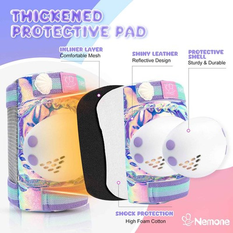 NEMONE Mermaid Inline Skates (Purple L) with Protective Gear Set Knee Elbow Wrist Guards Pads for Kids Girls (Size M)