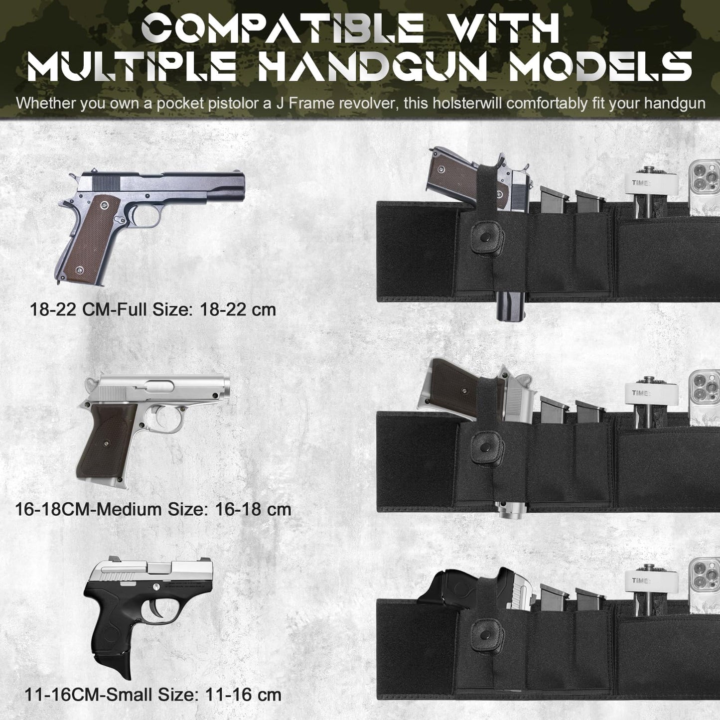 Steinfinit Belly Band Holster for Men Women, Belly Band Holster Ambidextrous, Belly Holster for Concealed Carry, Fits with Most Pistols and Revolvers Including Glock 17-43X, Taurus, Ruger LCP,S&W M&P