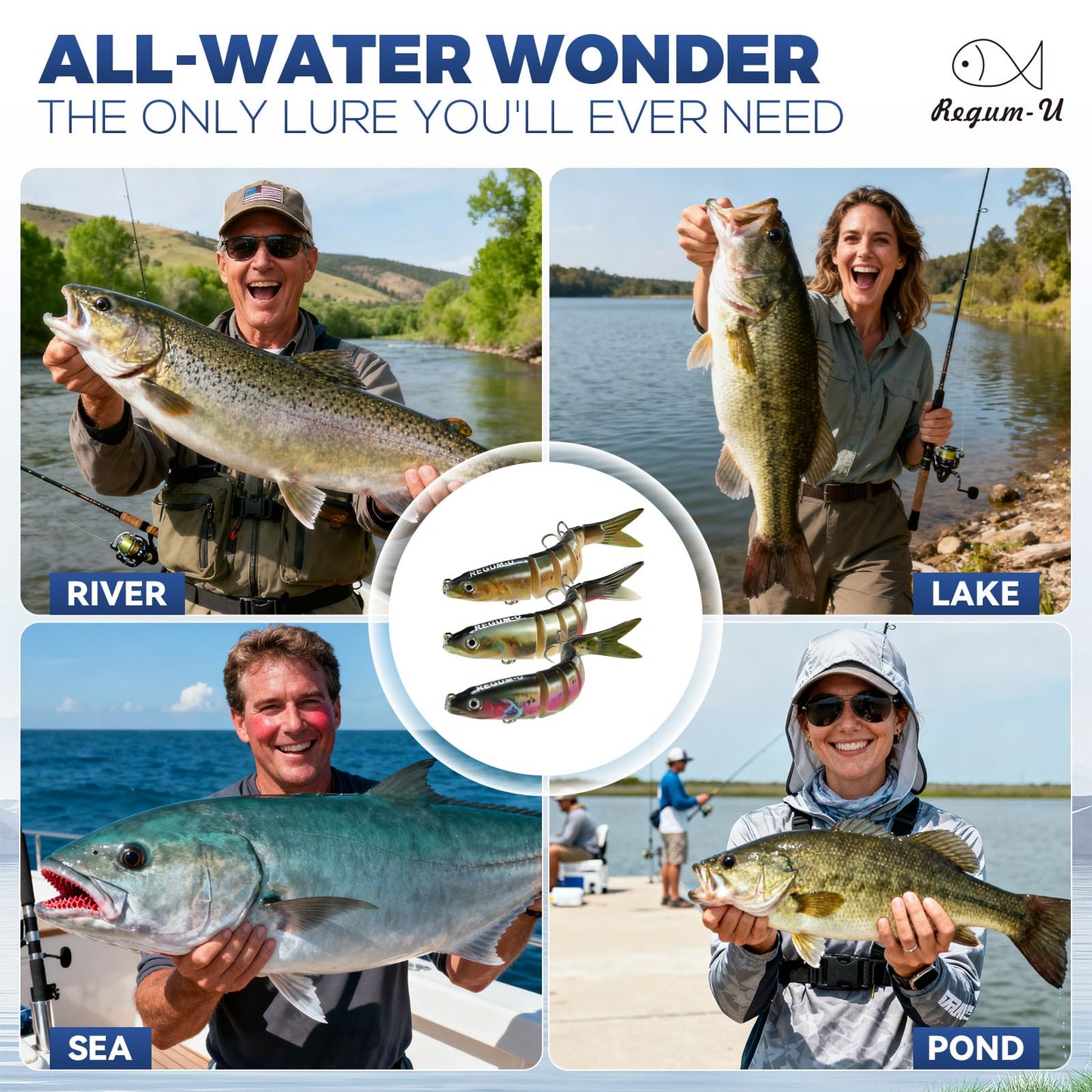 Regum-U Crown Fishing Lures 8 Segment Realistic Swimbait with 3D Eyes Vibrating Actions,Smooth Lifelike Swimming for More Bites,Reinforced Fiber Joint