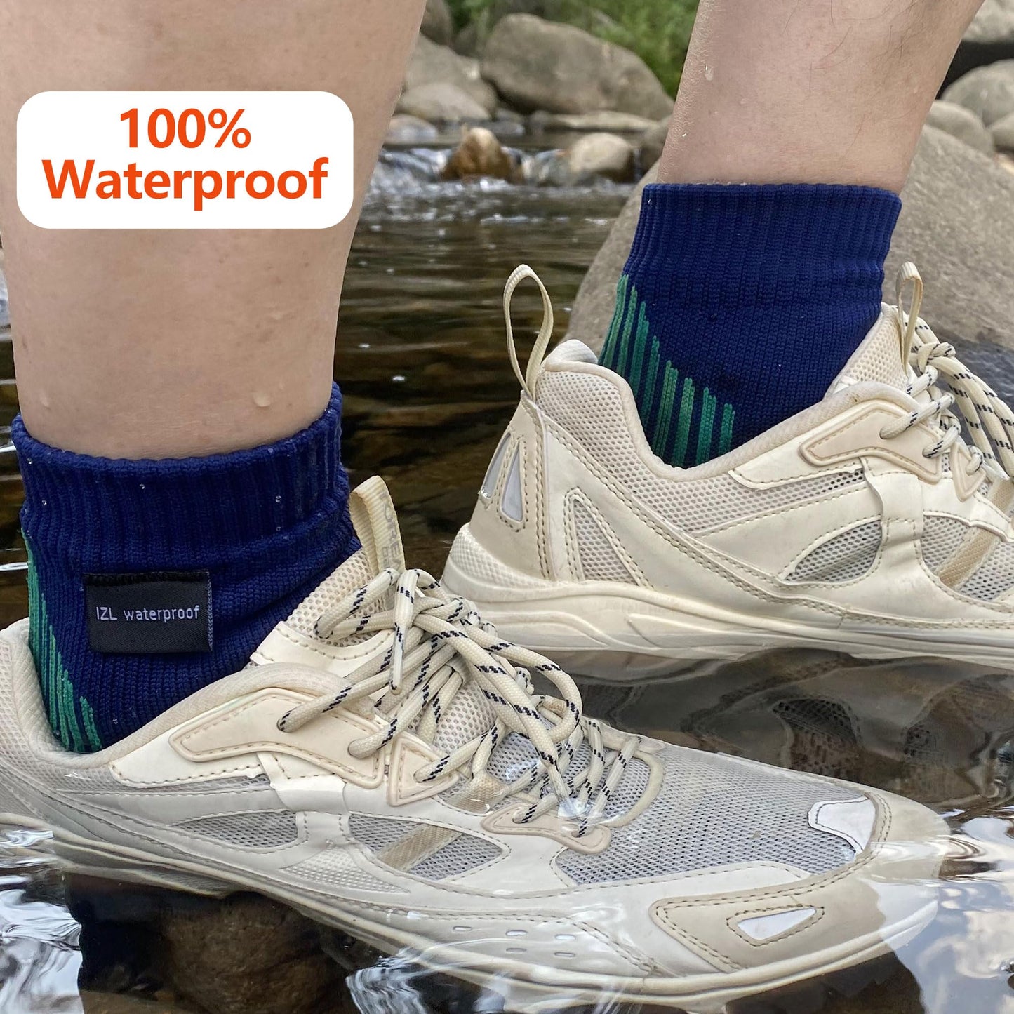 IZL waterproof Hiking Socks for Men Womens Ultralight Ankle Neoprene Socks for Fishing Camping Running Wading 1 Pair Large Navy
