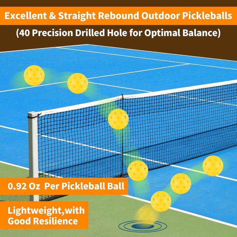Pickleball Balls Set - 40 Hole Outdoor Balls with 8mm Precision Drilled Design | Ideal for Indoor & Outdoor Play