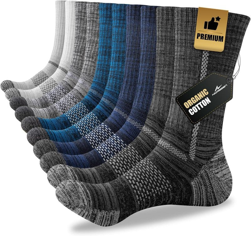 Men's Cotton Crew Work Socks - 5 Pairs Cushioned Boot Moisture Wicking Athletic Socks for Hiking & Running