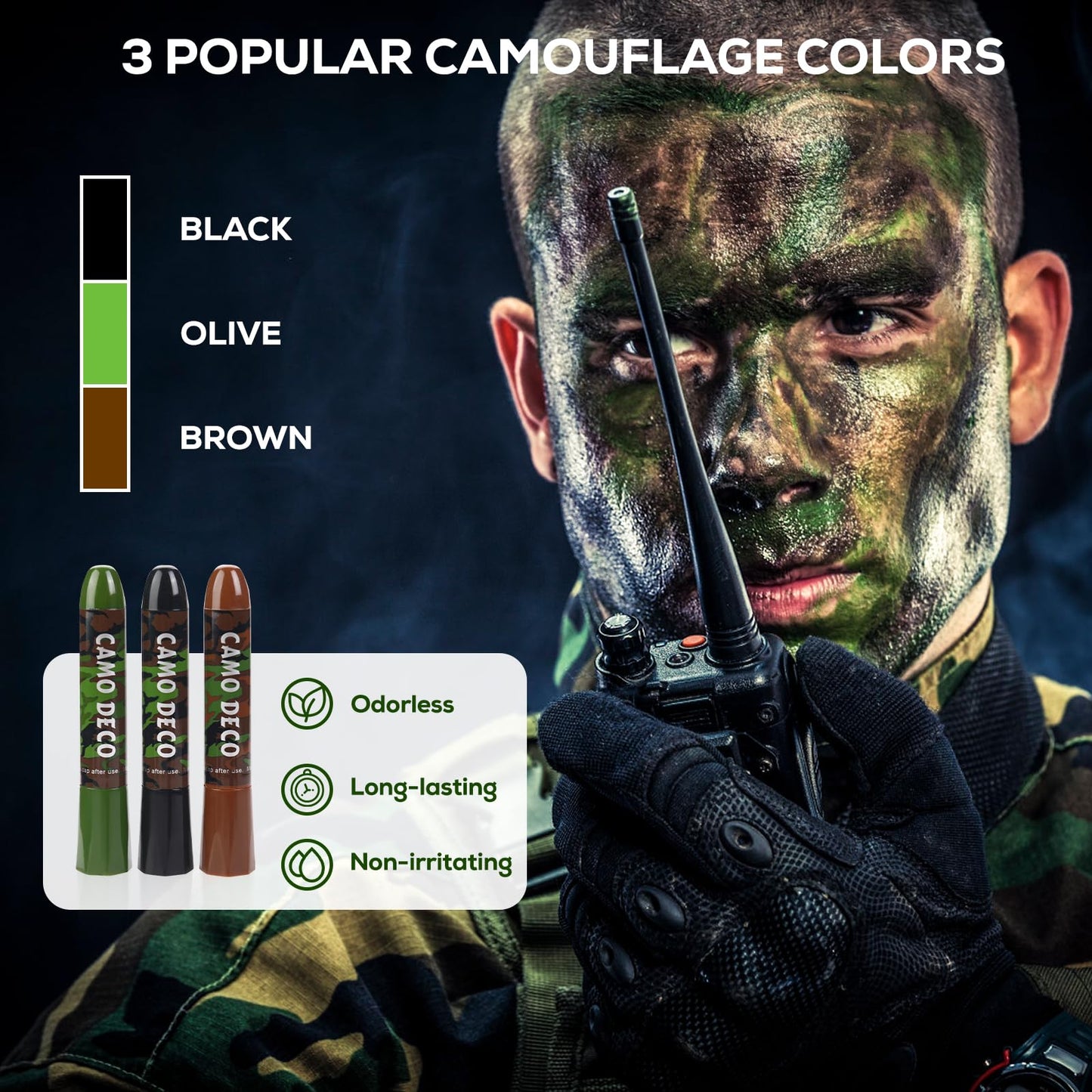 MeiduGaga Camo Face Paint Green Black Brown Hunting Face Paint for Outdoor Sports SFX Party