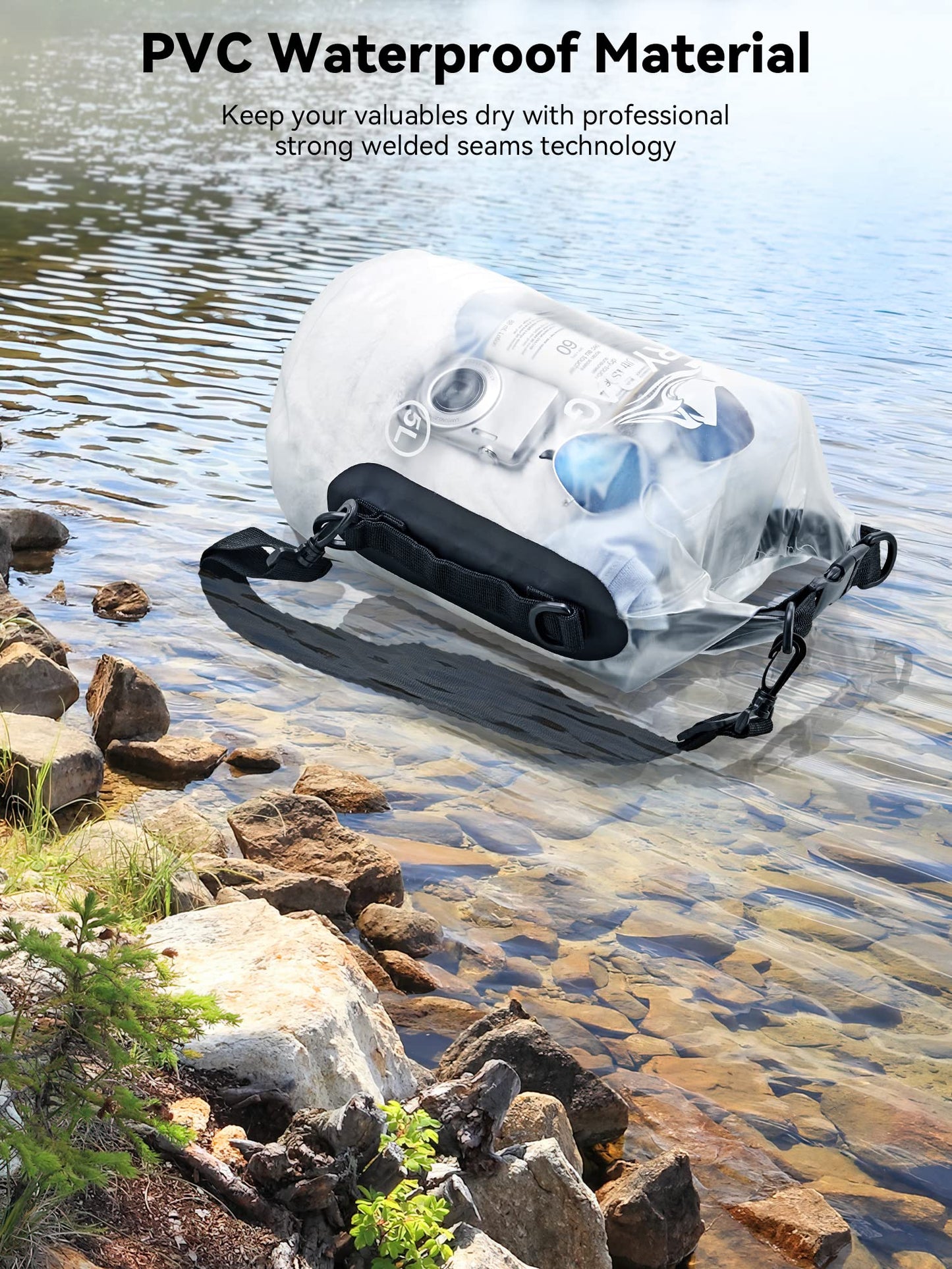 HEETA Dry Bag Waterproof for Women Men, Roll Top Lightweight Dry Storage Bag Backpack with Phone Case for Travel Swimming Boating Kayaking Paddle Board Camping Beach Accessories (White, 10L)
