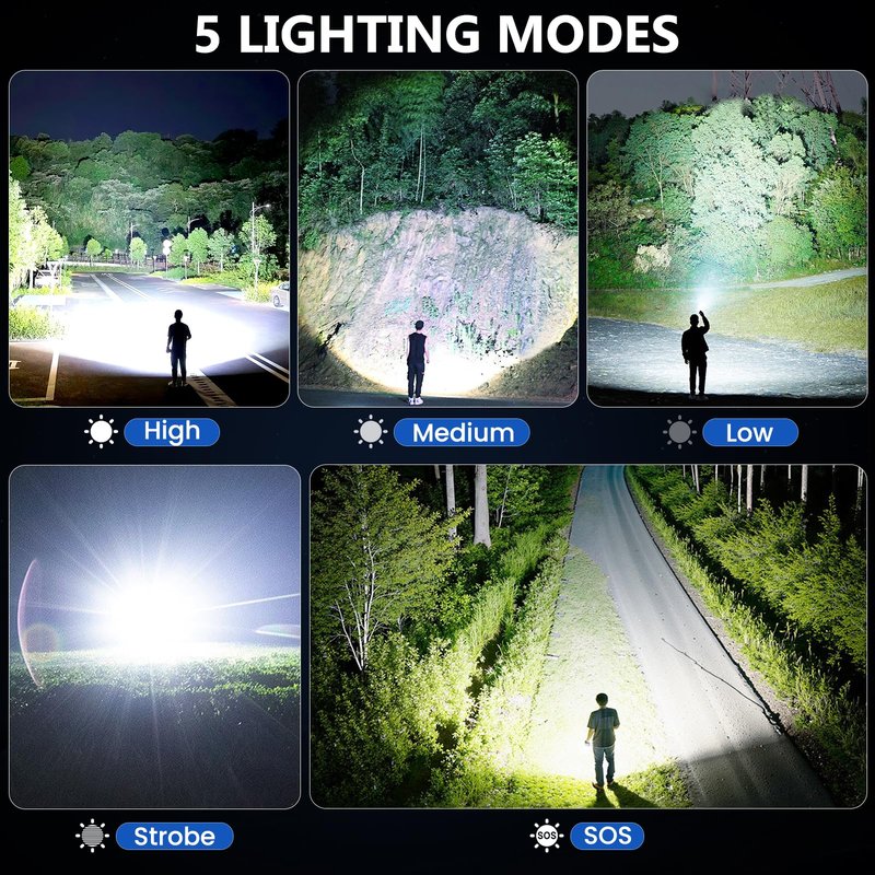 Vinderfine 2Pack Flashlights High Lumens Rechargeable, 99,000 Lumens Super Bright LED Flashlight, Powerful Flash Light with 5 Modes, Flashlights for Home Camping, IPX7 Waterproof