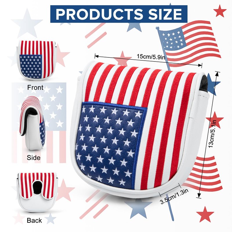 Golf Mallet Putter Cover Headcover, Magnetic Closure Premium Leather Birdie Golf Head Covers Fits Golf DF3 Putter - USA Mallet Putter Headcover (USA)