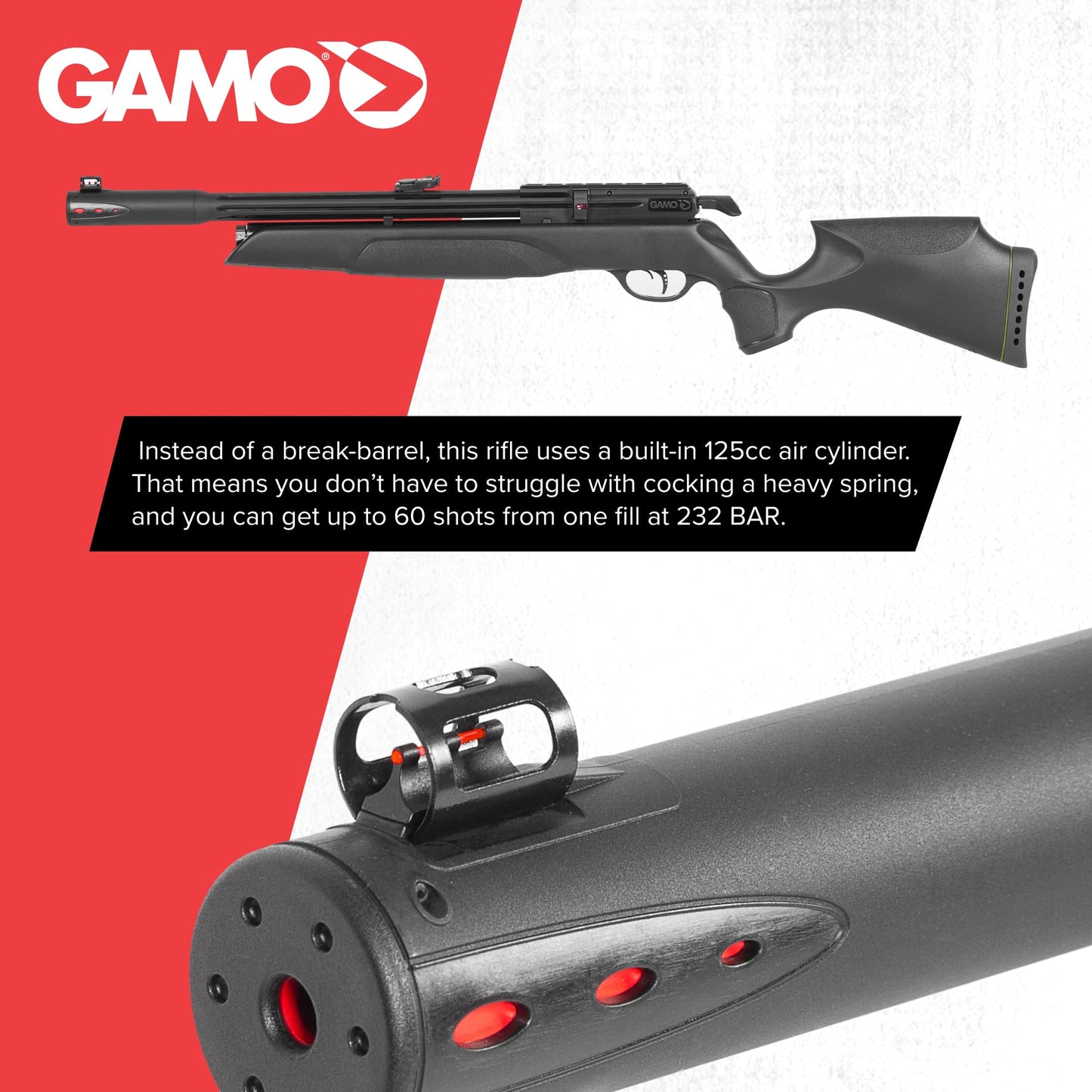 Gamo PCP Pre-Charged Pneumatic Air Rifle with Multi-Shot Magazine - Ambidextrous Bolt Action, High Velocity .177 or .22 Caliber Airgun - Black.