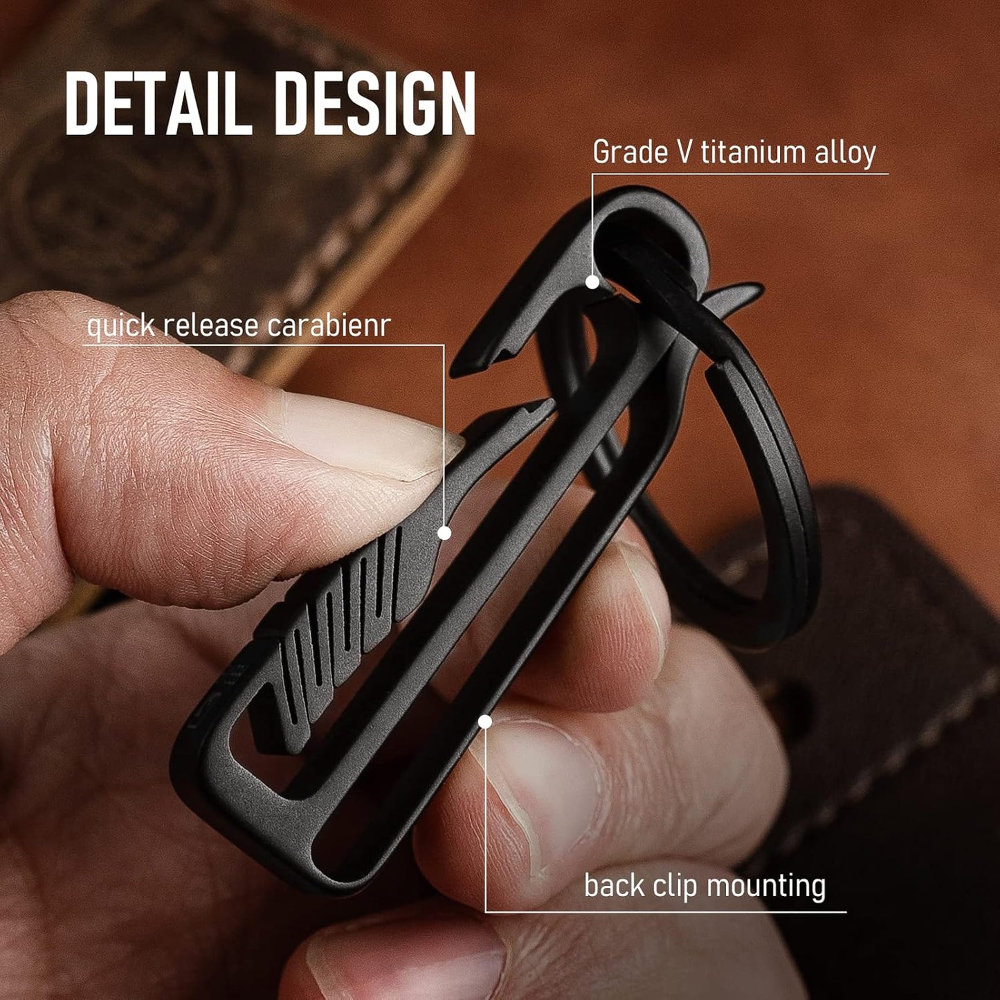 Titanium Key Belt Clip - Durable Key Holder with Key Ring | Black Keychain for Men
