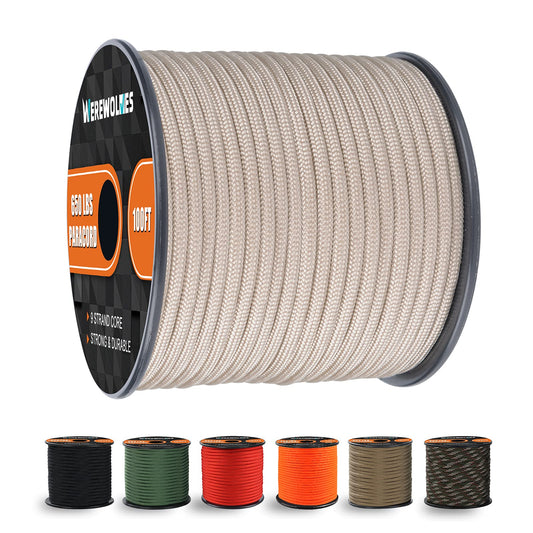 650lb Paracord/Parachute Cord - 9 Strand Paracord Rope - 100', 200' Spools of Parachute Cord, Type III Paracord for Camping, Hiking and Survival (Buckskin (Desert Sand), 100 Feet)