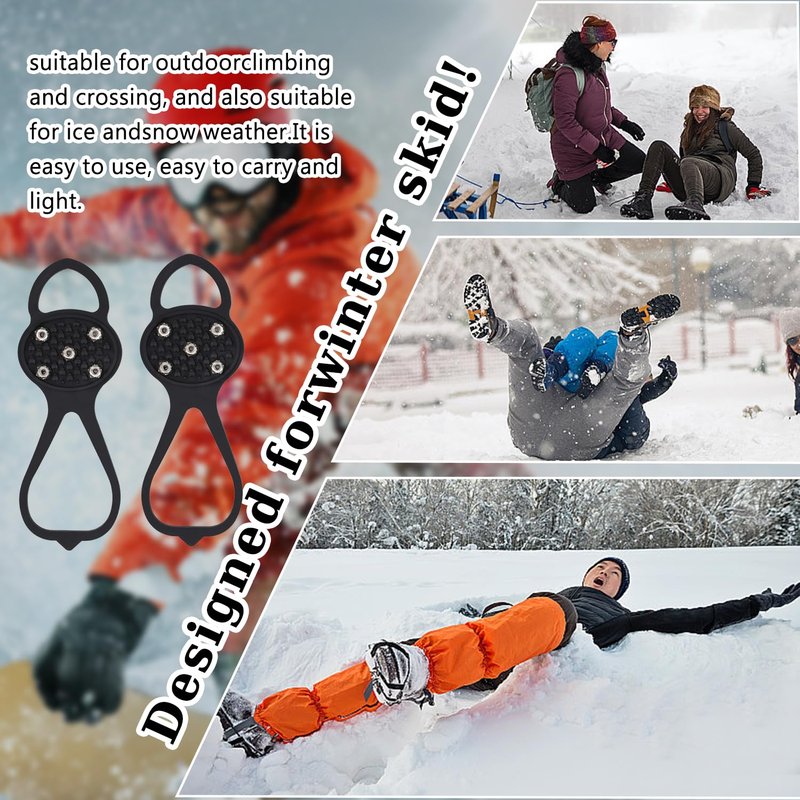 LipLopBest 4 Pairs Non Slip Gripper Spikes for Shoes, Ice Snow Grips Traction Cleats with 5 Steel Studs Crampons - Universal Snow Spikes Microspikes for Hiking Walking Climbing
