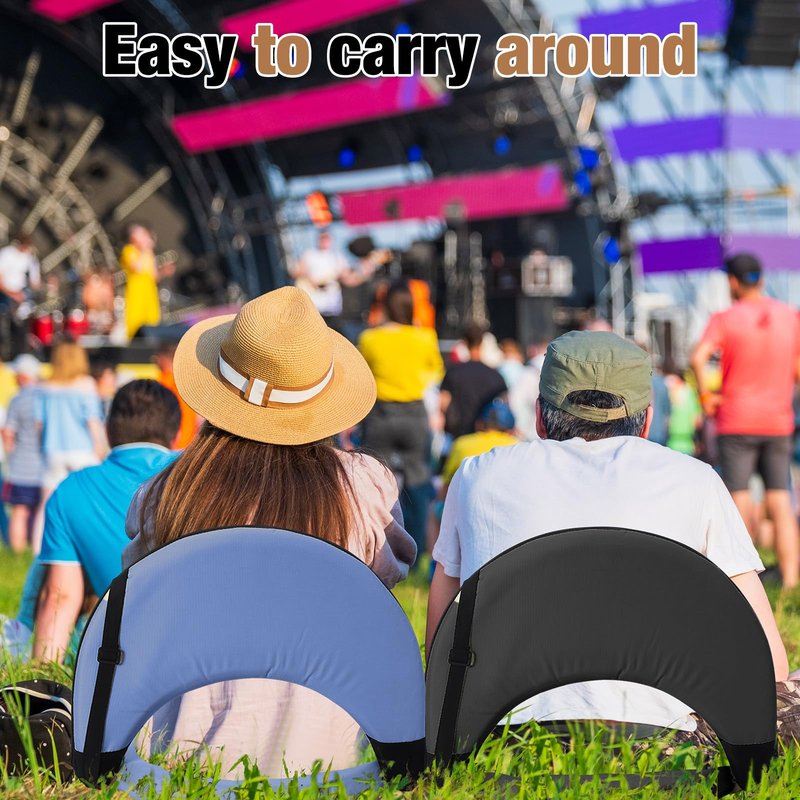Cinnvoice 2 Pcs Stadium Seats Floor Chairs Reclining Bleacher Seat with Shoulder Strap Portable Recreation Recliner Beach Folding Waterproof Cushion Chair for Sports(Black and Dark Blue)