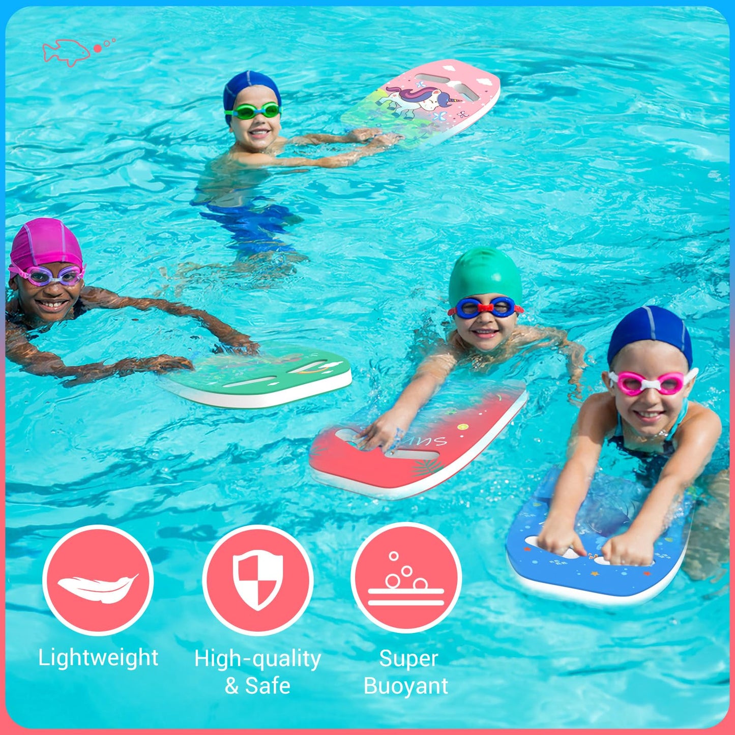 HeySplash Swim Kickboard for Kids, Swimming Kickboard Cute Pattern Swim Training Aid for Children, Pool Exercise Equipments for Beginning Swimmers Safety Swim Board Auxiliary, Magenta Flamingo