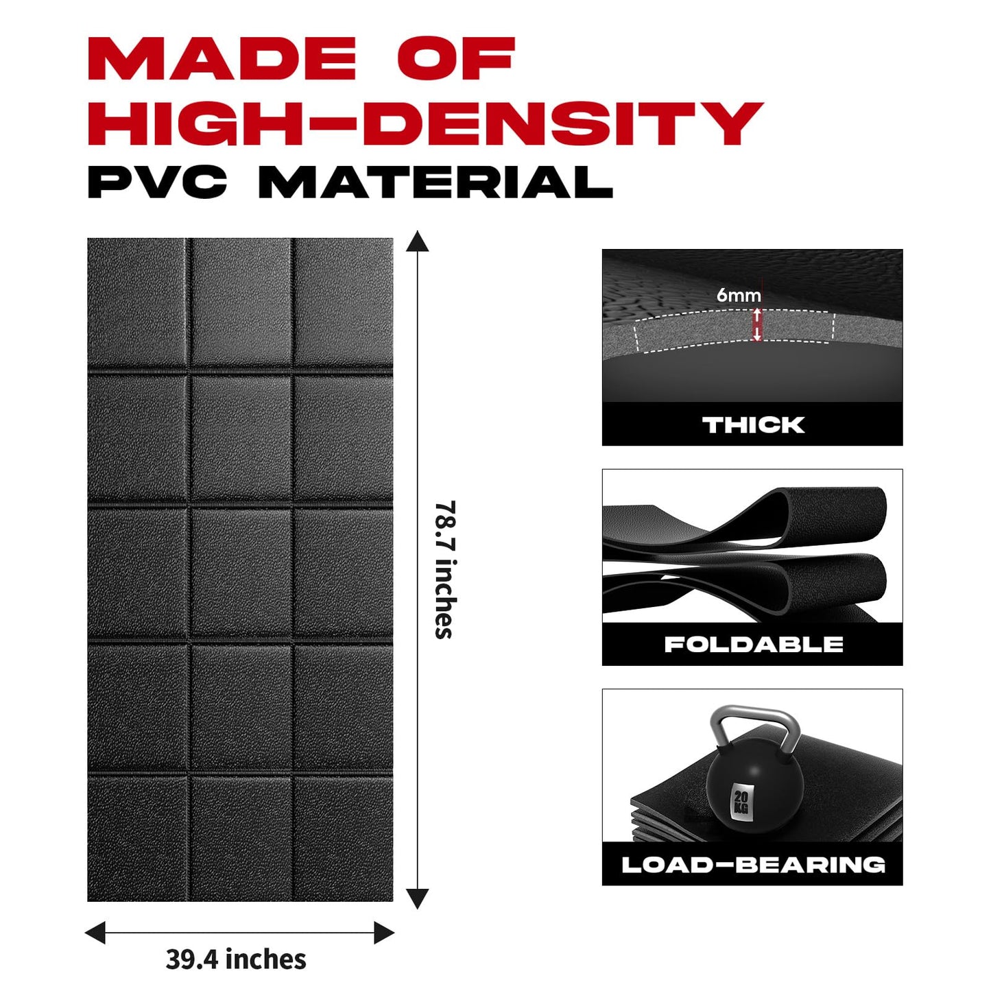Treadmill Mat – 79" x 39", 1/4" Thick Non-Slip Walking Pad Mat for Carpet Floors & Hardwood, Shock Absorbing Exercise Mat & Under Treadmill Mat for Floor Protection in Home Gym