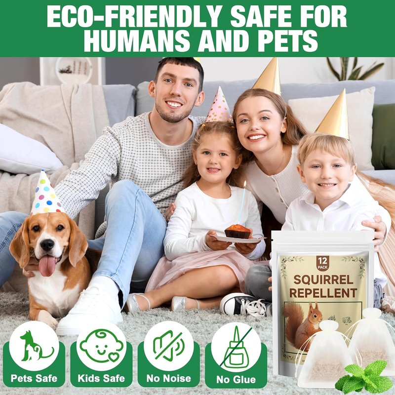 Squirrel Repellent - Natural Peppermint Oil Deterrent for Gardens, Patios & Yards | 12-Pack