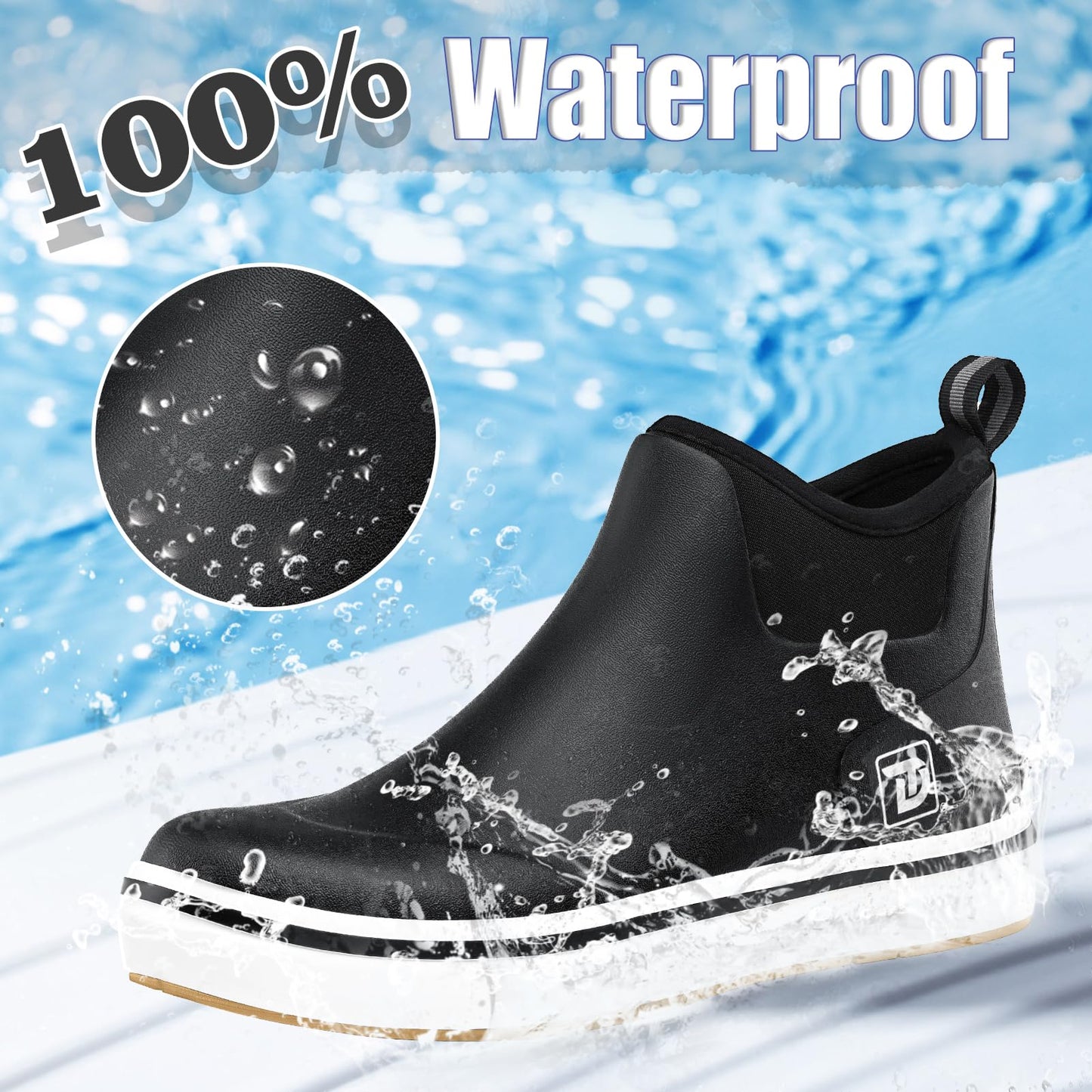 Trudave Deck Boots, Waterproof Rubber Fishing Rain Boots, Anti-slip Short Ankle Shoes for Outdoor Fishing Boating, Size 5-14