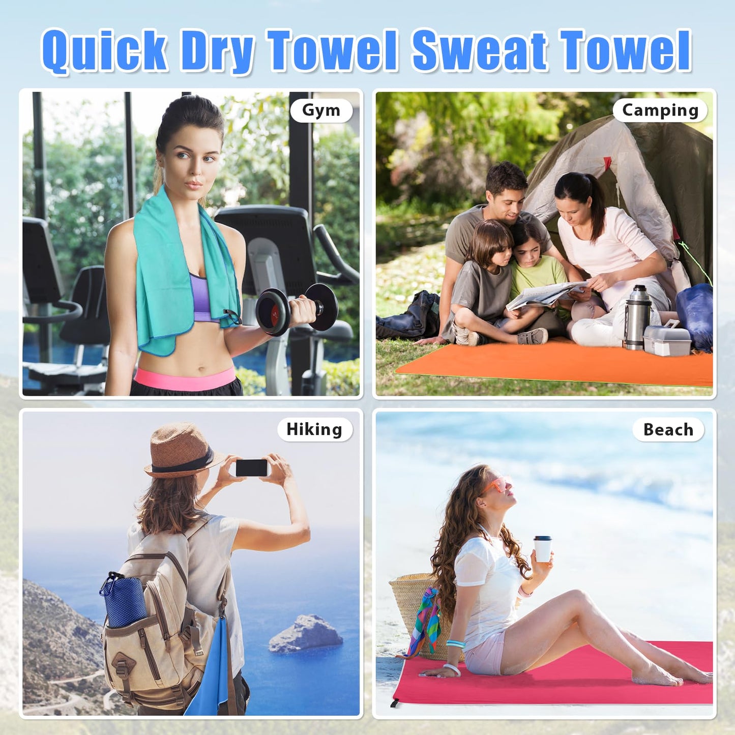 Sfee 2 Pack Microfiber Travel Towel, Quick Dry Towel Camping Towel Super Absorbent Compact Lightweight Sports Towel Swim Towel Gym Towel Beach Towel Set for Gym, Hiking, Pool, Backpacking, Bath, Yoga