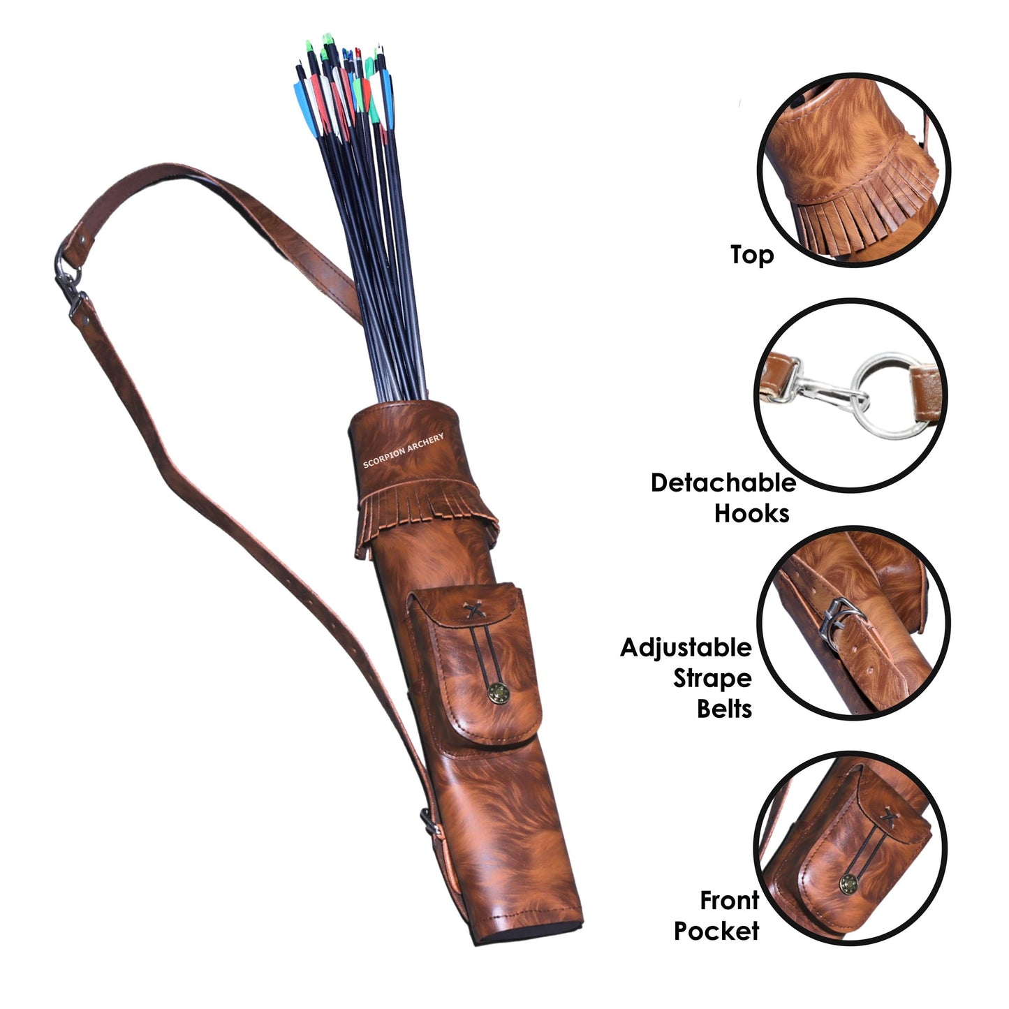 Traditional Leather Archery Quiver - Arrow Holder - Arrow Quiver - Pocket Quiver - Brown Quiver - Sage Quiver - Back Quiver Bow Arrow Holder - Handmade Leather Quiver Gift for him (1325 Tiger)