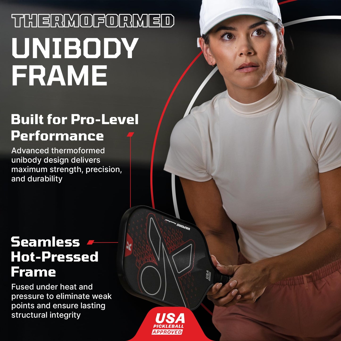 Vaporo Power Foam™ – Pro Pickleball Paddles with EVA Stability Layer, T700 Carbon Fiber CFS Face, Thermoformed Unibody Frame & Advanced Foam Core Innovation for Elite Play