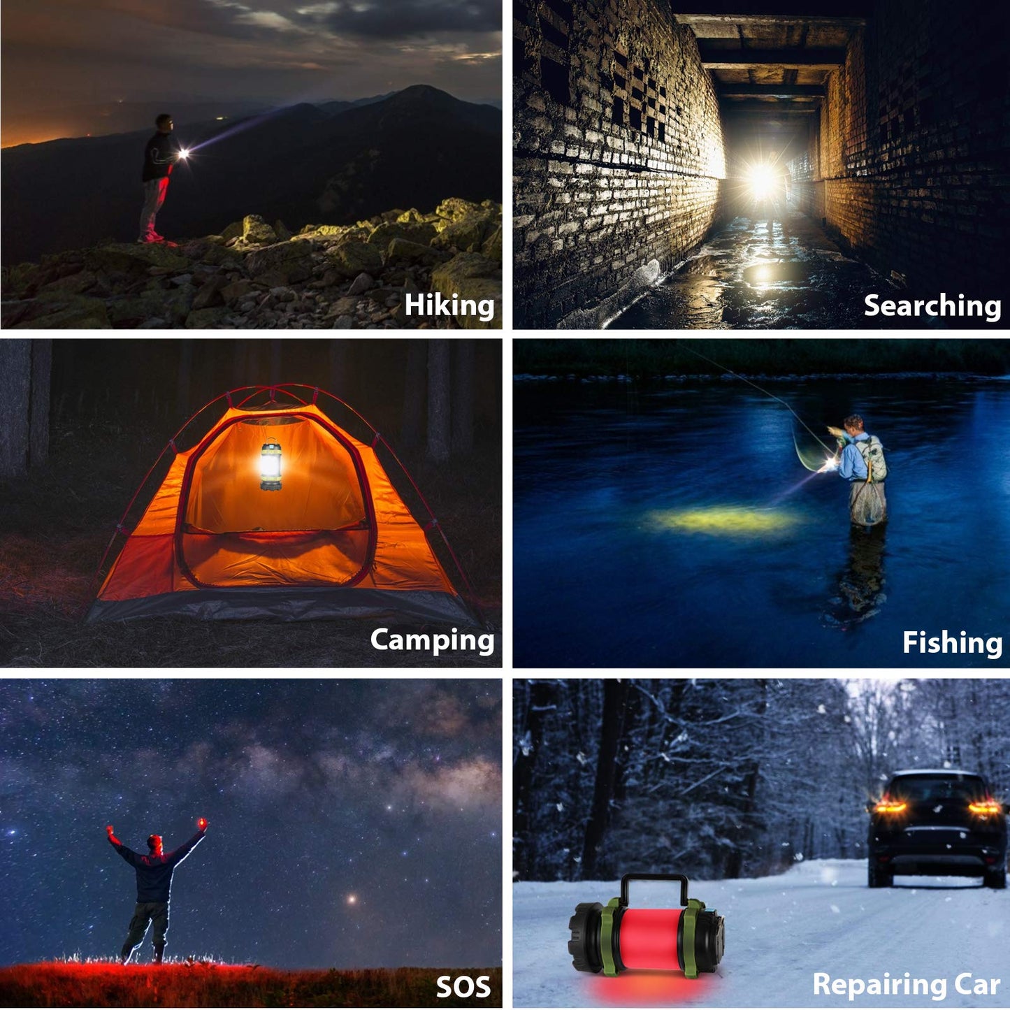 1 Pack Camping Lantern, Outdoor Led Camping Lantern, Rechargeable Flashlights with 1000LM, 6 Modes, 4000mAh Power Bank, IPX5 Waterproof Portable Emergency Camping Light for Hurricane Survival Hiking